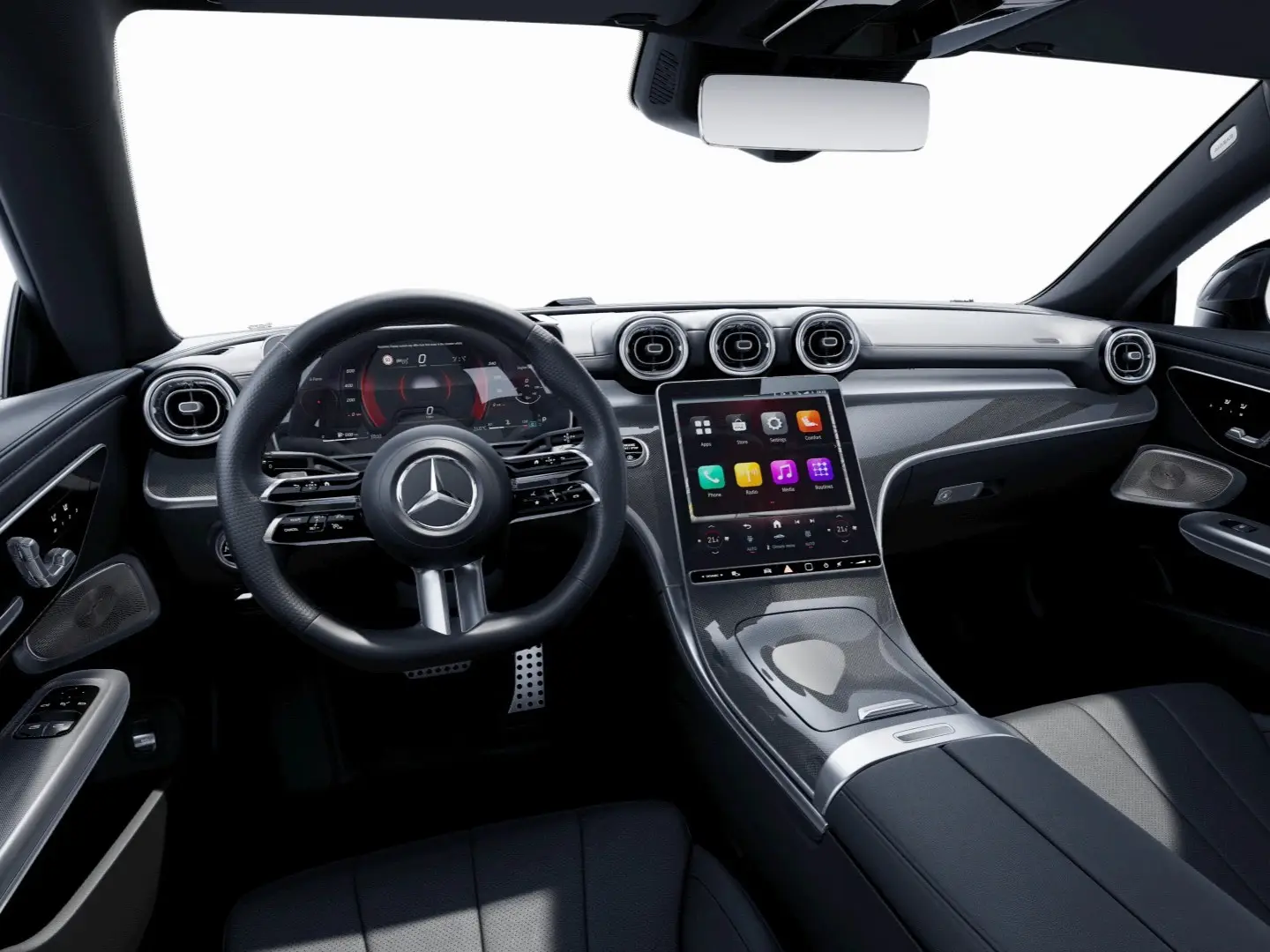 preowned CLE Coupé interior design close up with displays in Mercedes Benz