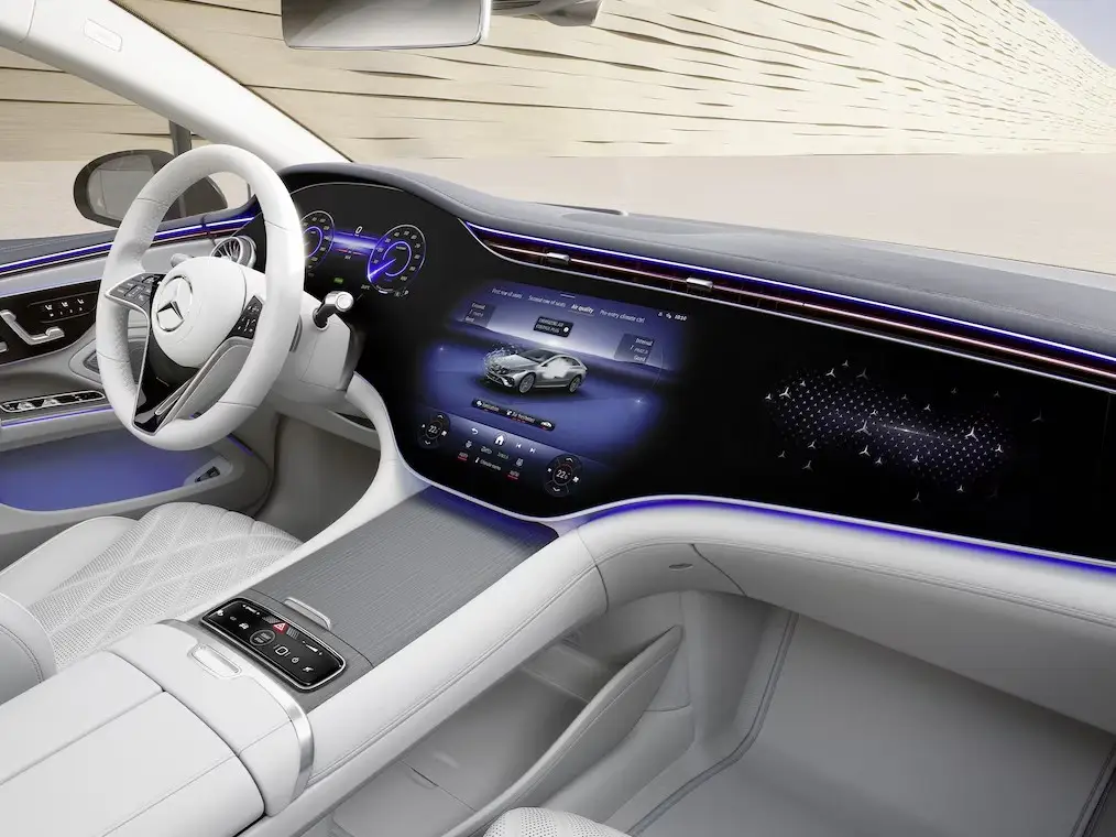 preowned-mercedes-amg-eqs-53-4matic-The interior with MBUX Hyperscreen in the EQS Saloon from Mercedes-Benz